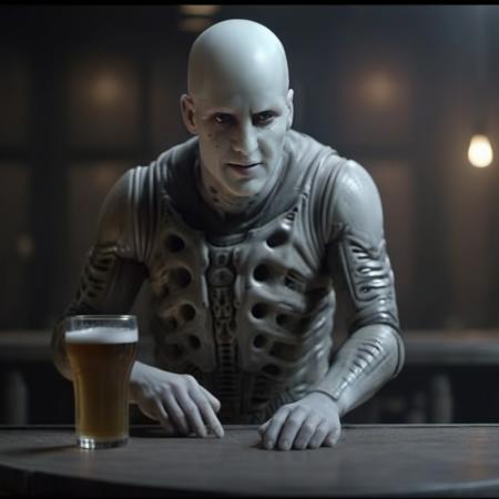 Engineer1024, a bald pale man on a deserted pub full of dust, beer glasses, post apocalyptic, highly detailed, photography, ultra sharp, film, bokeh, professional, 4k  <lora:Engineer1024:0.8>