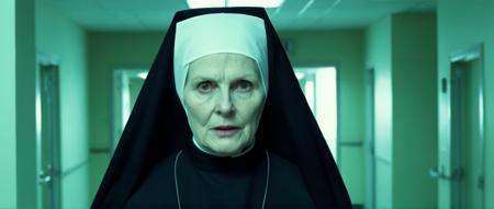 <lora:add-detail-xl:1.5> <lora:MovieStillXLV7:1> Movie still of an old nun walking through a hospital, wearing white, pale skin, horror theme, film grain, in focus, dramatic lightubg, dark shadows, (detailed skin)  <lora:DetailedEyes_V3:0.75>
