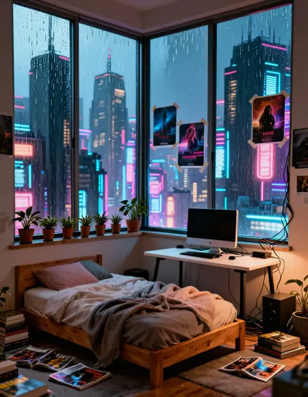 Cyberpunk bedroom interior