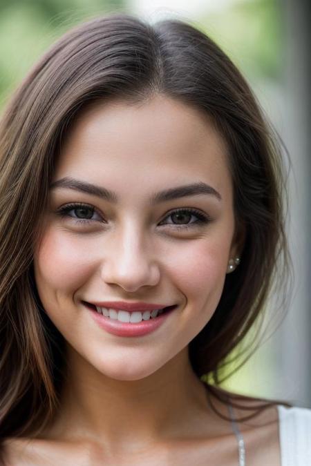 Close up portrait of a beautiful young woman smiling and looking at camera