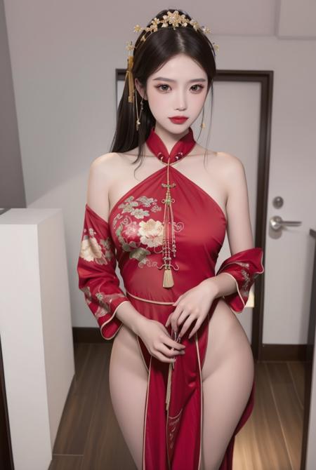 chinese clothes,dress,dudou,killer,red dress,floral print,