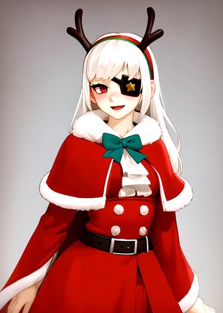 1girl,smile, kairunoburogu, simple background,young,small_breast,
1girl, solo, christmas, long hair, eyepatch, fur trim, red eyes, santa costume, antlers, capelet, bow, hairband, looking at viewer, white hair, simple background, red capelet, belt, grey hair, smile, fur-trimmed capelet, fake antlers, white background, dress, long sleeves, bangs, skirt, blush, bowtie, closed mouth, upper body, star (symbol), open mouth, frills, reindeer antlers, breasts, standing, blue background, cape, red dress, medium breasts, red skirt, long hair,patyhose,black_patyhose,
<lora:kairunoborugu_v1:1> <lora:Kairunoburogu:0.2>  <lora:reinaFortnite-09:0.5>