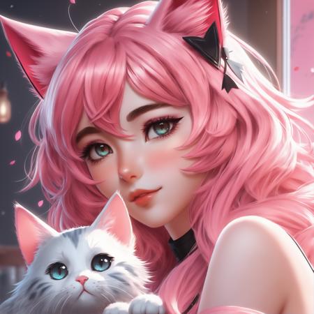 masterpiece, best quality, (1girl), beautiful detailed eyes, looking at viewer, upper body, pink hair, shy, cat ears, very detailed, high resolution, sharp, sharp image, 4k, 8k,