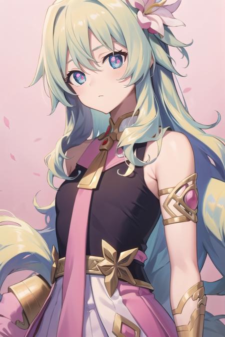 niateppelin, <lora:niateppelintest:1>,
nia teppelin, cross-shaped pupils, hair flower, hair ornament, long hair, multicolored hair, simple background, symbol-shaped pupils, two-tone hair, ahoge, curly hair,
BREAK armlet, bracelet, dress, pink skirt, skirt, sleeveless,
BREAK looking at viewer,
BREAK outdoors, city,
BREAK <lora:GoodHands-vanilla:1>, (masterpiece:1.2), best quality, high resolution, unity 8k wallpaper, (illustration:0.8), (beautiful detailed eyes:1.6), extremely detailed face, perfect lighting, extremely detailed CG, (perfect hands, perfect anatomy),