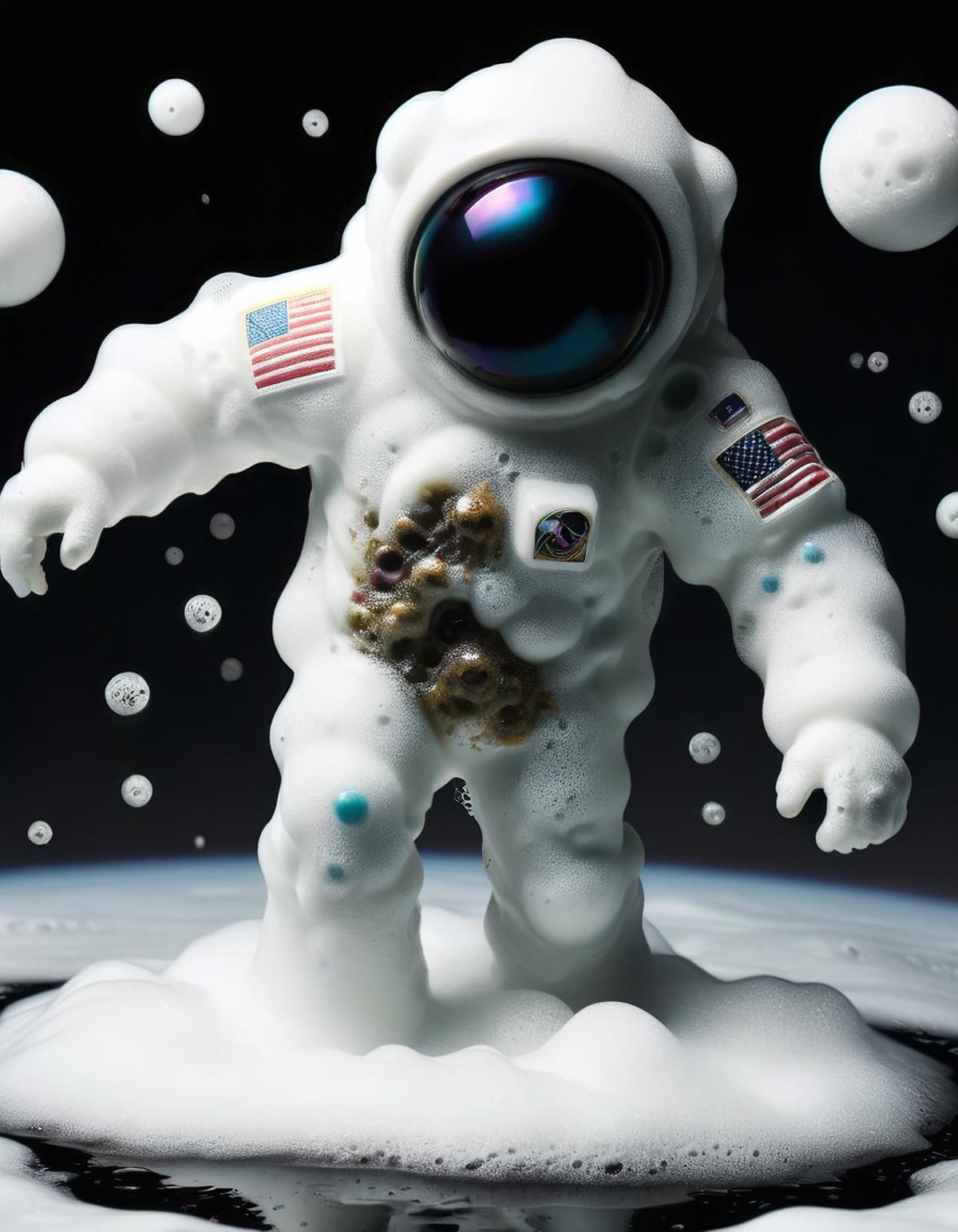 Astronaut with American Flag on his Chest Standing on the Moon