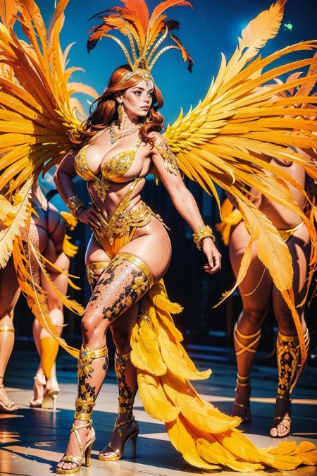 carn1val, carnival brazil costume, hair ornament, cleavage, jewelry, necklace, high heels, revealing clothes, feathers, wings, (check samples for colour ideas)