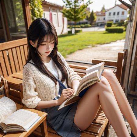 best quality,  ultra detailed 8k cg render,  masterpiece,  high resolution,  extremely detailed,  natural lighting, 
1 girl,  A female student sits outdoors in the garden reading a book,<lora:EMS-12225-EMS:-0.400000>,<lora:EMS-257474-EMS:0.800000>