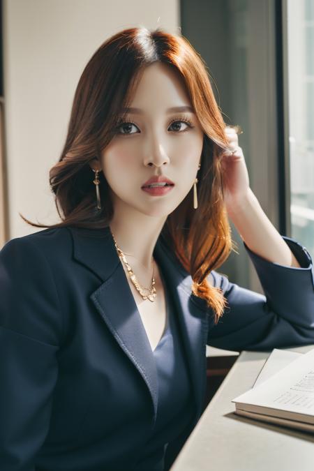 <lora:Mina_BRA:1>, (a picture of Mina, office worker, suit, indoors, office), (detailed lighting, extremely detailed skin, extremely detailed hair, shadows, 8k), looking at viewer, (High Key Lighting), masterpiece, top quality, best quality, official art, unity 8k wallpaper, highres, ultra-high res, ultra-detailed, beautiful and aesthetic