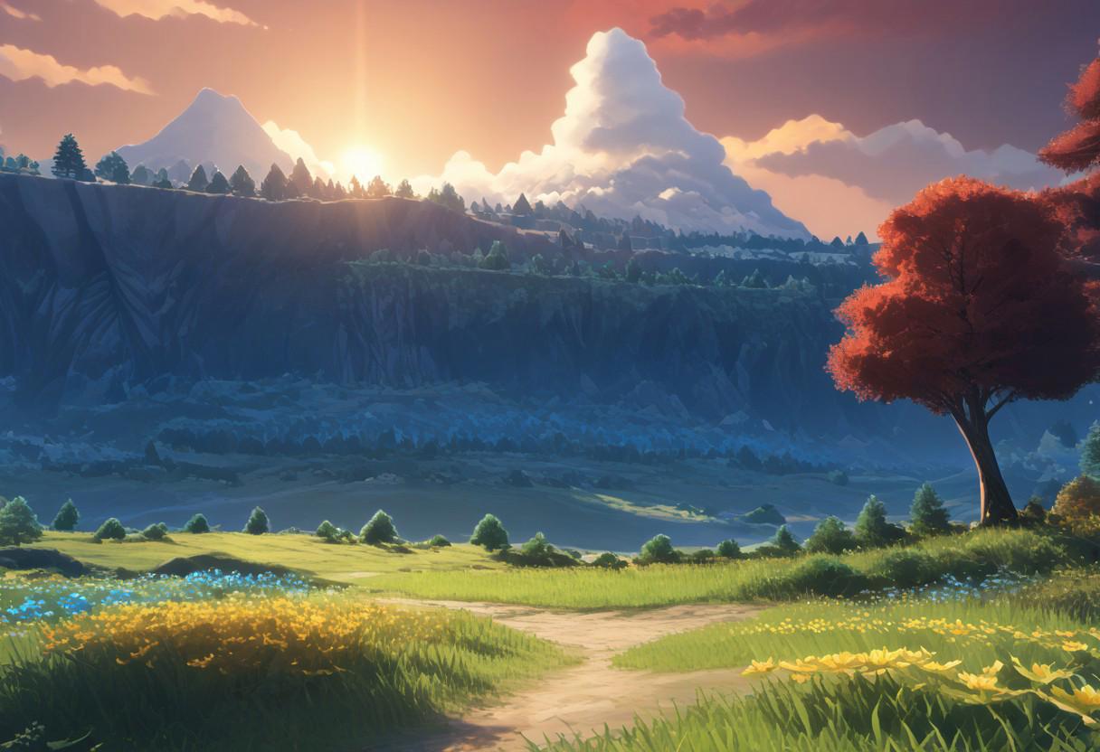 score_9, score_8_up, score_7_up, source_anime, best quality, masterpiece, ultra detailed, landscape, fantasy, sunset, valley, crystal lakes, magical light, cozy atmosphere, beautiful young woman, amazing background, outdoors, glowing clouds, warm rays, mountains, vibrant flowers, lush grass, breathtaking, mountain village, sunset, glowing lanterns, cozy cottages, warm twilight, gentle breeze, lush forests, vibrant flowers, peaceful sanctuary, breathtaking background, twilight glow, fantasy, valley, sunset, crystal lakes, glowing flowers, cozy atmosphere, magical light, lush meadows, sparkling waters, enchanted forest, vibrant colors, warm glow, breathtaking background, hidden sanctuary, detailed background