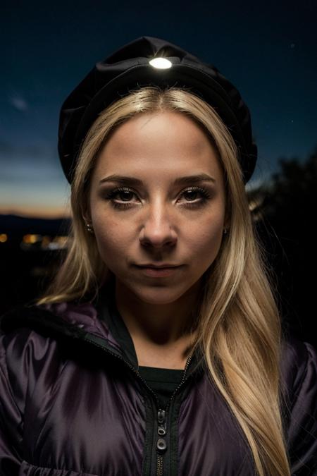 funny costume ,  night sky , night  <lora:Sarah_Jane_Honeywell:1> masterpiece,best quality, detailed face, 1girl, solo, sj1873h, blonde_hair