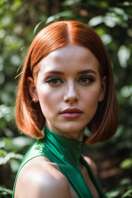 A stunning intricate full color portrait of mph, dressed as daphne from scooby doo, epic character composition, by ilya kuvshinov, alessio albi, nina masic, sharp focus, natural lighting, subsurface scattering, f2, 35mm,<lyco:MadelainePetsch-RealVision-V1.0:1.0>,
