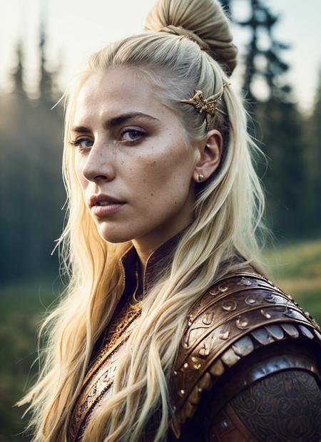 A stunning intricate full color portrait of (sks woman:1) as (viking warrior), (barbarian),  epic character composition, by ilya kuvshinov, alessio albi, nina masic, sharp focus, natural lighting, subsurface scattering, f2, 35mm, film grain, <lora:lora_gaga_v1_from_v1_160:1>