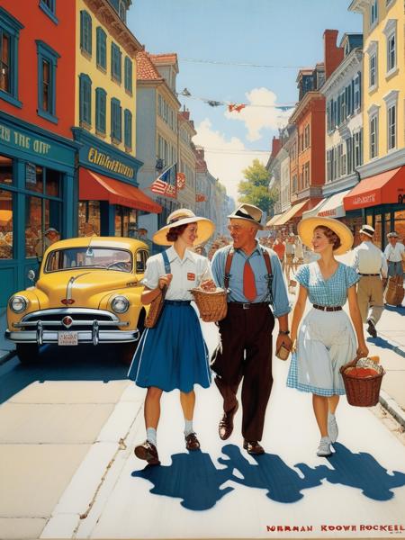 <lora:04Vintageillustration_Hap_XL:3.3>,Norman Rockwell style,vintage poster, Summer in Europe buzzes with excitement as tourists flood vibrant cities, exploring historic streets, savoring local delicacies, and creating unforgettable memories in the warm, golden sunlight.,