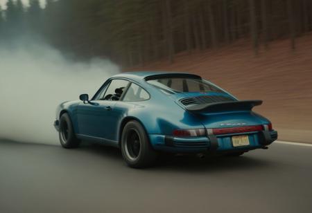 cinematic photo of a fast moving drifting classic Porsche 911, motion blur, moving tires, Movie Still, Film Still, Cinematic, Cinematic Shot, Cinematic Lighting, nebula