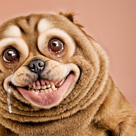 RAW photo, huge chins, small eyes , solo, upper body of a dog in f0r3v3r face, ((tears, wearing suit))<lora:f0r3v3r-v2-000055:0.9>, 8k uhd, dslr, high quality, film grain, Fujifilm XT3, simple background