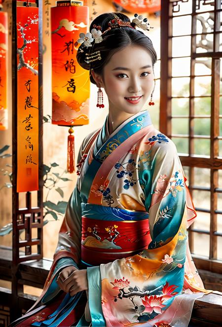 dunhuang,(look at the viewer:2),1girl,dunhuang,chinese clothes,updo,dress,hanfu,Bracelets,necklaces,smile,freckles,blush,innocentl,Porta 160 color,shot on ARRI ALEXA 65,bokeh,sharp focus on subject,shot by Don McCullin,Enrich the composition with soft,diffused natural light that accentuates the textures and colors,creating a timeless and culturally rich image,<lora:add-detail-xl:1>,<lora:lora:0.7>,. chinese ink,<lora:colorful-inkpainting:0.7>,colorful inkpainting,