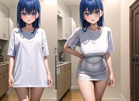 1girl, oversized t-shirt,  <lora:pajamas_challenge_v1:0.7>