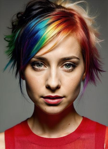 portrait of sks woman by Flora Borsi, style by Flora Borsi, bold, bright colours, rainbow Mohawk haircut, ((Flora Borsi)), <lora:lora_allisonmack_v1_from_v1_160:1>