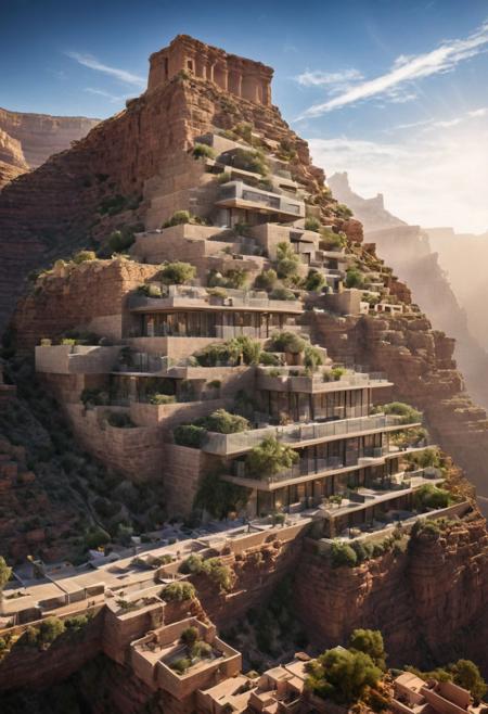 (The colonial city of the future, in the mist-filled Grand Canyon, on an unknown Earth-like planet, 2 moon on sky, Spaceship flight connects colonies:1.3), (Richard Meier:1.2), (Mario Botta:1.3), (avant-garde, future, reality, science fiction, photorealistic), (modern architecture:1.2), 
(Large Files, Ultra Realistic, 8K, 16k, FHD, HD, VFX, Perfect, Photography, composition, Architecture Sales Photography, Architecture Competition, Ultra High Resolution, Cinematography, High Resolution Image:1.1), (dramatic lighting, direct sunlight, ray tracing, clear shadow:1.2),  (real landscape:1.1), (blurred background:1.0), (urban background, more_details) ,
ac_neg1, great lighting, clear, hillscastel, frames