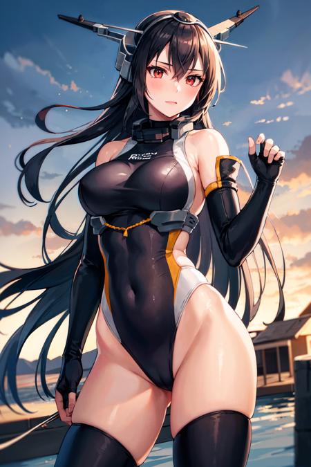 aanagato, long hair, headgear, hairband, collar, bare shoulders, crop top, elbow gloves, fingerless gloves, black gloves, midriff, pleated skirt, white skirt, garter straps, thighhighs aanagato, long hair, headgear, hairband, collar, coat, elbow gloves, fingerless gloves, black gloves, midriff, pleated skirt, white skirt, garter straps, thighhighs