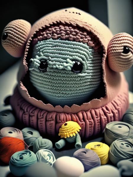 <lora:CROCHETED:1>subject is a crocheted character