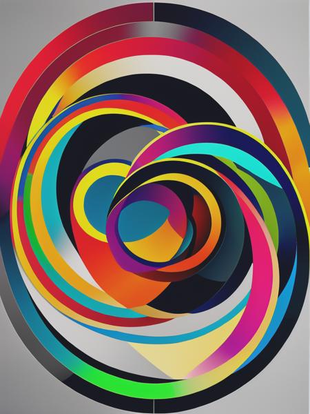 abstract colored circles on an object, in the style of crosshatched shading, swirling vortexes, chromatic variations, bold geometric forms, radiating lines, prismatic portraits, metallic rectangles