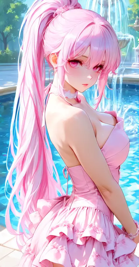 Pink bandeau tiered dress