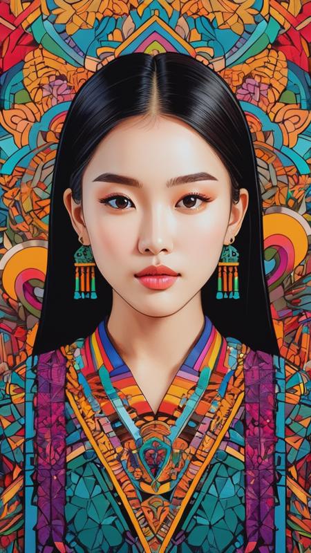 Random artwork, single person, intricate background, colorful