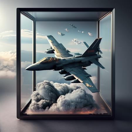 fighter jet flying above the clouds, micro-details, photorealism, photorealistic, scifi case, kc32-v4-5000