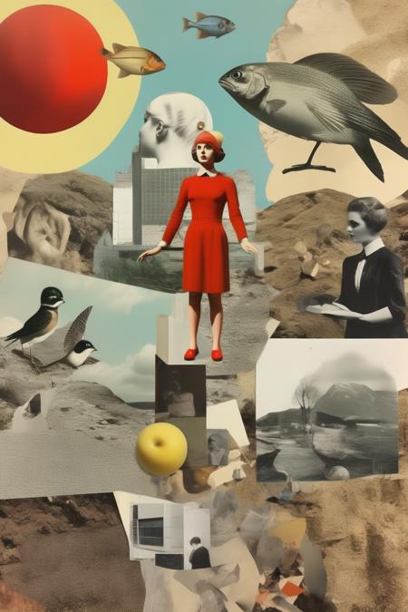 <lora:Surreal Collage:1>Surreal Collage - a scene that combines two different genres in the style of collage