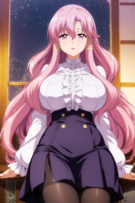 (Night:1.7), Japan, Tokyo, CityView, Before Window, at school,
Standing at attention,black_pantyhose,
long_sleeves,white shirt,hair_tubes, Purple_Long_Skirt,
<lora:Cattleya_Familiar_Zero-KK77-V1:0.7>,
pink_hair,long_hair,frills,pink_eyes,
1 girl, 20yo,mature female,Beautiful Finger,Beautiful long legs,Beautiful body,Beautiful Nose,Beautiful character design, perfect eyes, perfect face,
looking at viewer, in the center of the image,
NSFW,official art,extremely detailed CG unity 8k wallpaper, perfect lighting,Colorful, Bright_Front_face_Lighting,
(masterpiece:1.0),(best_quality:1.0), ultra high res,4K,ultra-detailed,
photography, 8K, HDR, highres, absurdres:1.2, Kodak portra 400, film grain, blurry background, bokeh:1.2, lens flare, (vibrant_color:1.2)
(Beautiful,large_Breasts:1.4), (beautiful_face:1.5),(narrow_waist),