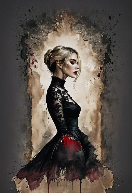 RAW profile photo, close-up, dark atmosphere, masterpiece, cinematic film still of a blonde beautiful woman, detailed eyes,eyeliner, darkred lipstick, black lace turtleneck dress, tack sharp focus on eyes, Sensual, lustful, seductive,  intricate, ultra detailed, 8k, <lora:MS_DitavT_V1_32:0.6>
