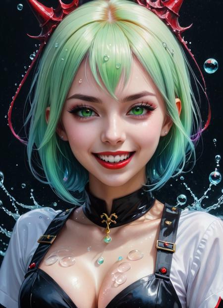 HDR photo of <lora:FF.82.sdxlUnstableDiffusers_v6StabilityEater.lora:1> a Girl, laughing, Colorful colors, surrounded by water bubbles, in the style of Kawacy, Masterpiece, Oil painting drawn in anime style, head close - up, exaggerated perspective, Tyndall effect, water drops, mother - of - pearl iridescence, Holographic white, chess queen outfit, anime girl, girl with a pretty face, white gold hair, green eyes, goth girl, ((sexy school uniform)), wearing a stylish very sexy school uniform, with a funny expression on her face, Hellwalker, incombing death, black bloody veins growing and intertwining out of the darkness, oozing thick yellow blood, veins growing and pumping blood, (chubby female body:0.8), vascular networks growing, connecting, explanding, red veins everywhere, zdzislaw beksinski, (sharp colors:1.3), (rainbow skin:1.1), (Infrared:1.2), ultra detailed, intricate, ((dry brush, ultra sharp)), (surrealism:1.4), (disturbing:1.5), beksinski style painting, satanic symbols, (full torso), full body in frame, centered body, kawaii, realistic, ((intricate details)), (pale gothic evil queen), ibrant, action-packed, detailed character design, reminiscent of fighting video games, black bloody veins growing and intertwining out of the darkness, oozing thick neon rainbow blood, veins growing and pumping blood, vascular networks growing, connecting, explanding, red veins everywhere, zdzislaw beksinski, (vibrant colors:1.1), dynamic pose, perfect face, (realistic eyes), perfect eyes, ((dark gothic background)), sharp focus . High dynamic range, vivid, rich details, clear shadows and highlights, realistic, intense, enhanced contrast, highly detailed