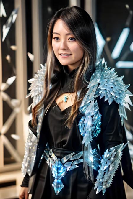 Photo of (jeann1el33), wearing heroic crystal armor, crystal4rmor, powerful protective armor. <lora:jeannie_potastic_v1.0.1:0.725> <lora:Clothing - Crystal Armor:0.66>