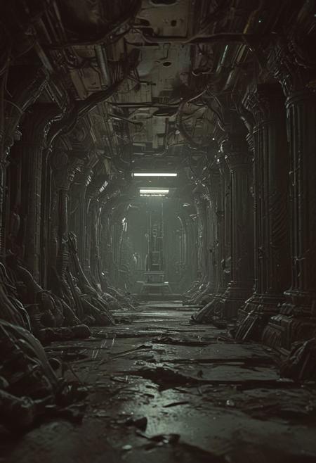 An otherworldly complex structure with pillars made of light and shadows, the ground pulsating with desaturated colors, ever-changing hues, embodying a dream within a dream, 
in the style of the movie ambiance of Ridley Scott's 'Alien' with 80s sci-fi nostalgia. Blend dreamlike, claustrophobic spaces, grimdark Warhammer 40K magic, and campy yet sinister tones. Envision a surreal, dystopian world where arcane forces meet retro-futuristic sci-fi, creating a uniquely haunting tableau
, in the style of an old 80's VHS dark fantasy, VHS screen grab, grainy, old footage