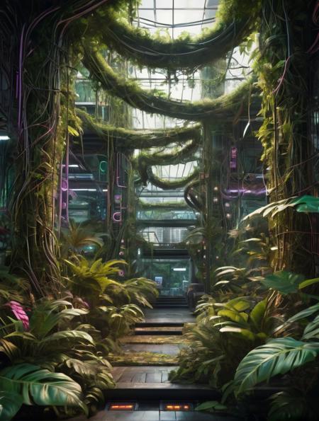 Hyperrealistic art Create a picture of an electronic jungle where swirling circuits and neon vines create cyber ecosystems where connectivity is the key to survival,high quality,highres,masterpiece, . Extremely high-resolution details, photographic, realism pushed to extreme, fine texture, incredibly lifelike