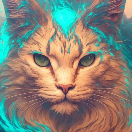 dgtl, a magical cat, long beard, majestic, fantasy, dramatic, fire, cinematic, detailed, semi-realistic