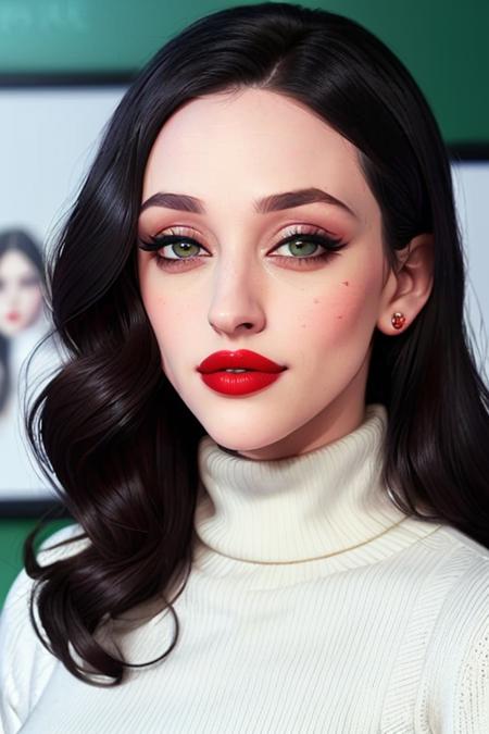 photo of katdennings:0.99, a woman, ((beautiful black hair)), ((dimples)), ((turtleneck sweater, jacket):1.1)), ((closeup, portrait):1.2), (( conference room, whiteboard):1.2), ((red lipstick,eyeliner, eye shadow, blush)), ((best quality, masterpiece, extreme details, high resolution):1.2),((detailed eyes, beautiful eyes, detailed face, beautiful face):1.2)