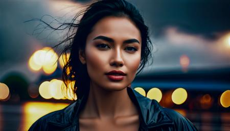 woman in rain clouds, RAW photo, (high detailed skin:1.2), 8k uhd, dslr, soft lighting, high quality, film grain, Fujifilm XT3