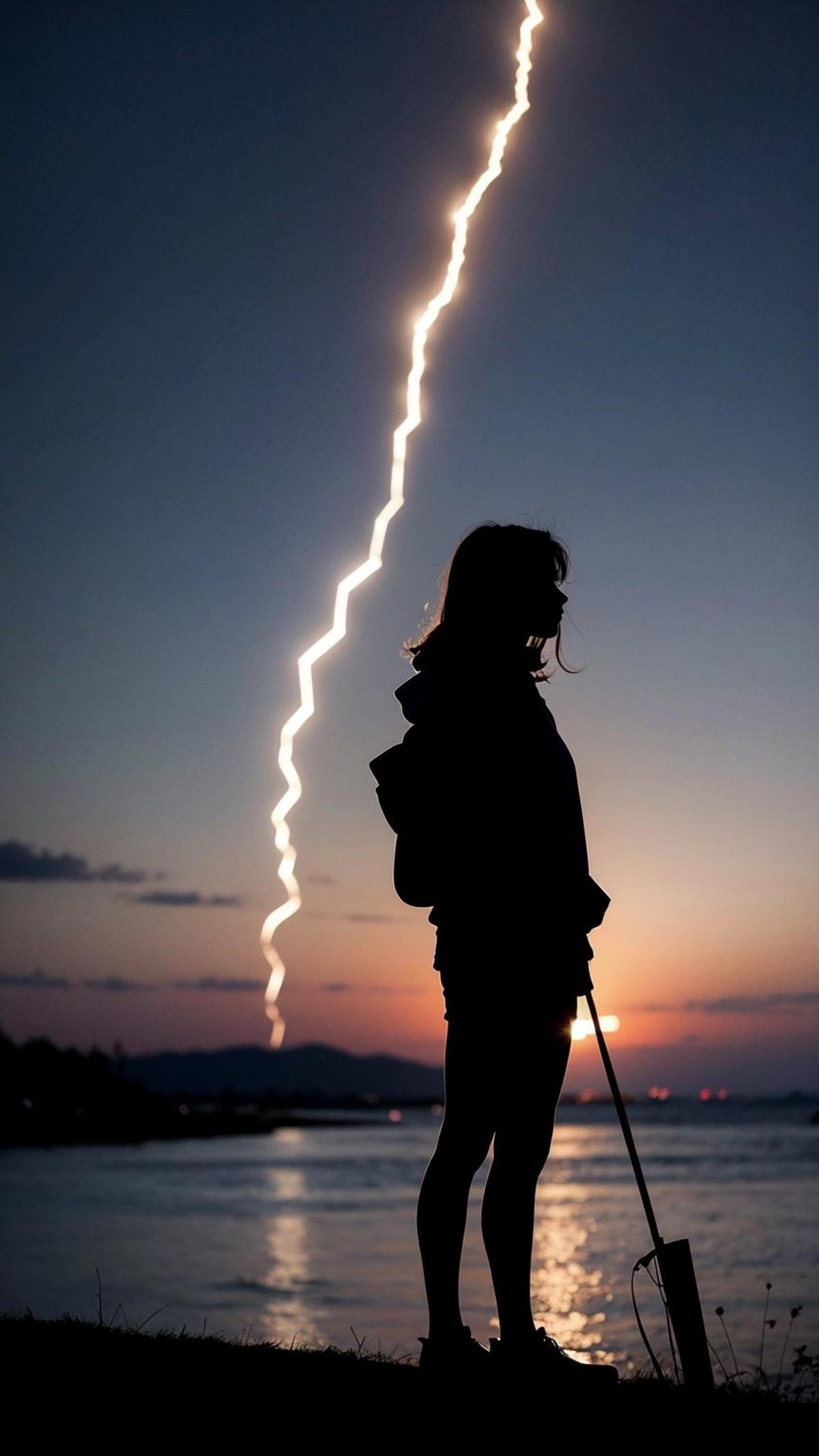 A woman standing against a beautiful sunset with a backpack on her back.