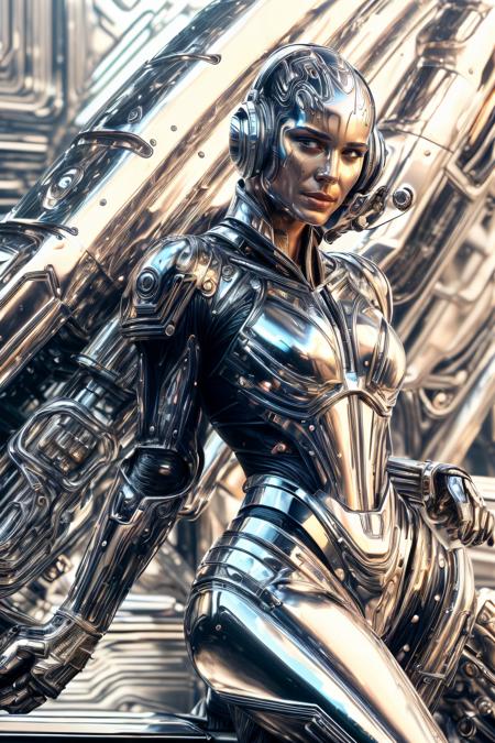 <lora:add_detail:1> <lora:ChromeTech:0.8> (masterpiece, best quality, realistic, detailed, sharp:1.2), intricate details, 1girl,  chrometech, android, scifi, sleek, ((explosive pose)), expressionism, movie still, ((liquid metal)), metallic, gleaming, metallic , metal reflection, symmetrical, clear reflection, clean metal, chrome, ballroom background