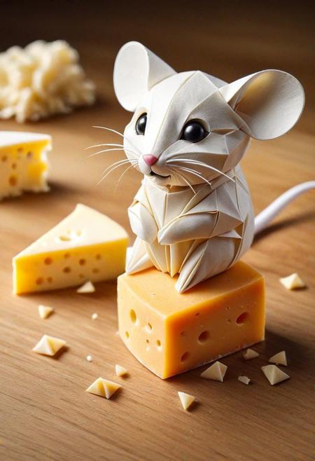 a cheese shaped like a mouse made of cheese sitting on a table, origami, butter, medium portrait, ichigo, pub, full - view, thoughtful ), pasta, with cute doting eyes, labrador, inspired by Michaelangelo, stained,
solo, standing, full body, indoors, blurry, no humans, table, dog, animal focus
