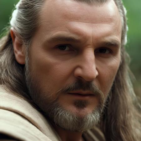 cinematic film still of  <lora:Qui-Gon Jinn:1.2>
Qui-Gon Jinn a closeup of a man with long hair and a beard in star wars universe, shallow depth of field, vignette, highly detailed, high budget, bokeh, cinemascope, moody, epic, gorgeous, film grain, grainy