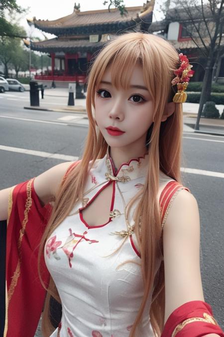 yuuki asuna, qipao, china dress, chinese clothes, sleeveless, bare shoulders, 