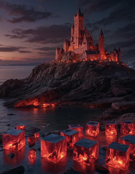 Fairy tale a large group of red and black cubes with black tops and sides,a microscopic photo,geometric abstract art,<lora:Abstract Concept-glowing:0.4>,concept art,glowing,,concept art,glowing,Benoit B. Mandelbrot,, a painting of a mermaid sitting on a rock in the water with a city in the background and a building in the background,<lora:CB-Fantasy-000008:1>, Charlie Bowater, trending on art station, a pastel, . Magical, fantastical, enchanting, storybook style, highly detailed
