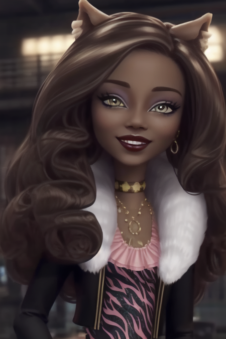 Clawdeen_Wolf_MH-3D, colored skin, dark skin, brown hair, wolf ears