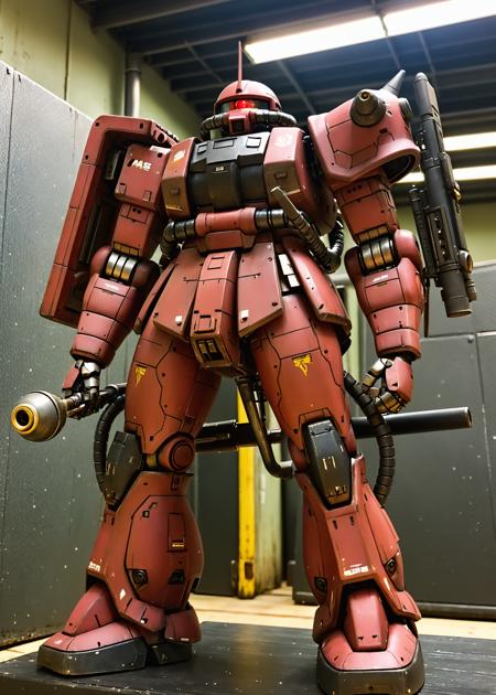 (nsfw:1.5),masterpiece, (realistic:3), (photorealistic:3), intricate detail, highly detailed, great textures, 8k, high detail, zaku\(ttp\), <lora:Zaku_SDXL_v1_2_loha-000028:0.6>,zaku\(ttp\), a close up of a model of a large red robot, an ultrafine detailed painting, zaku, high detail!!, robot, mecha, no humans, zeon, solo, shoulder spikes, spikes, one-eyed, weapon, standing, science fiction, clenched hands, mobile suit, gun, glowing eye, radio antenna, indoors, (in a mecha factory:1.5), detailed background, (RAW photo, best quality, masterpiece:1.2), ultra high res, (photorealistic:1.4),