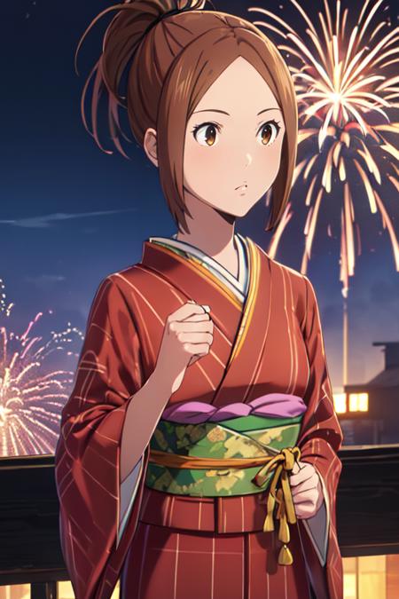 KayaMiyoshiR4 1girl, brown hair, brown eyes, ponytail