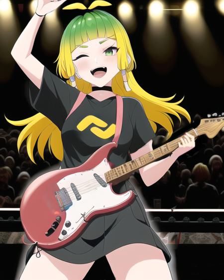 1girl,  green eyes, electric guitar, masterpiece, highly detailed