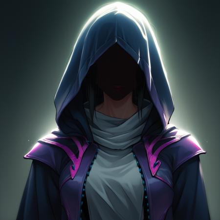 h00dedr0be hood up, hooded cloak, shadowed face